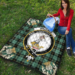 Wallace Hunting Ancient Tartan Crest Premium Quilt - Gold Thistle Style