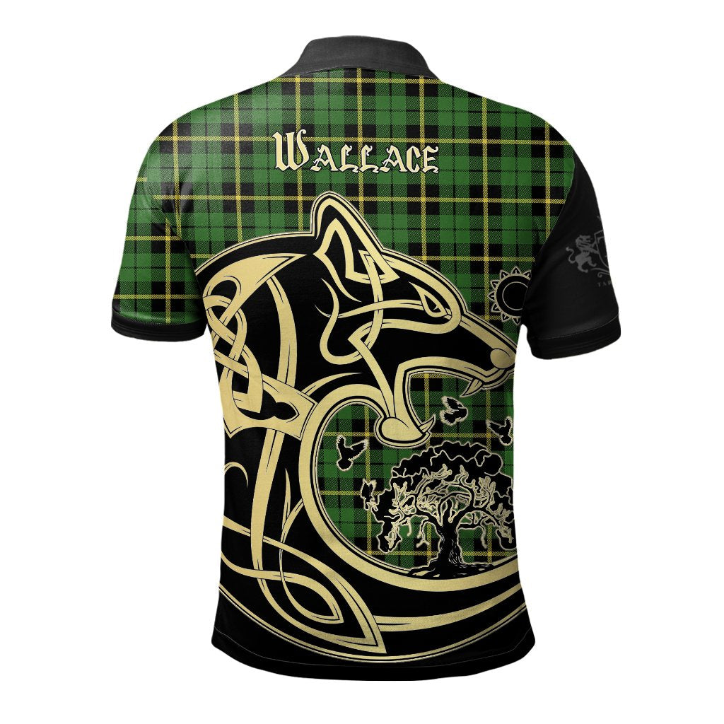 Wallace Hunting Green Tartan Polo Shirt Viking Wolf