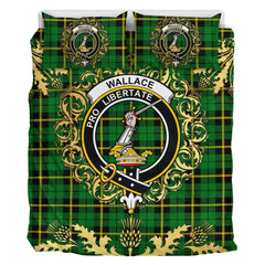 Wallace Hunting Green Tartan Crest Bedding Set - Golden Thistle Style