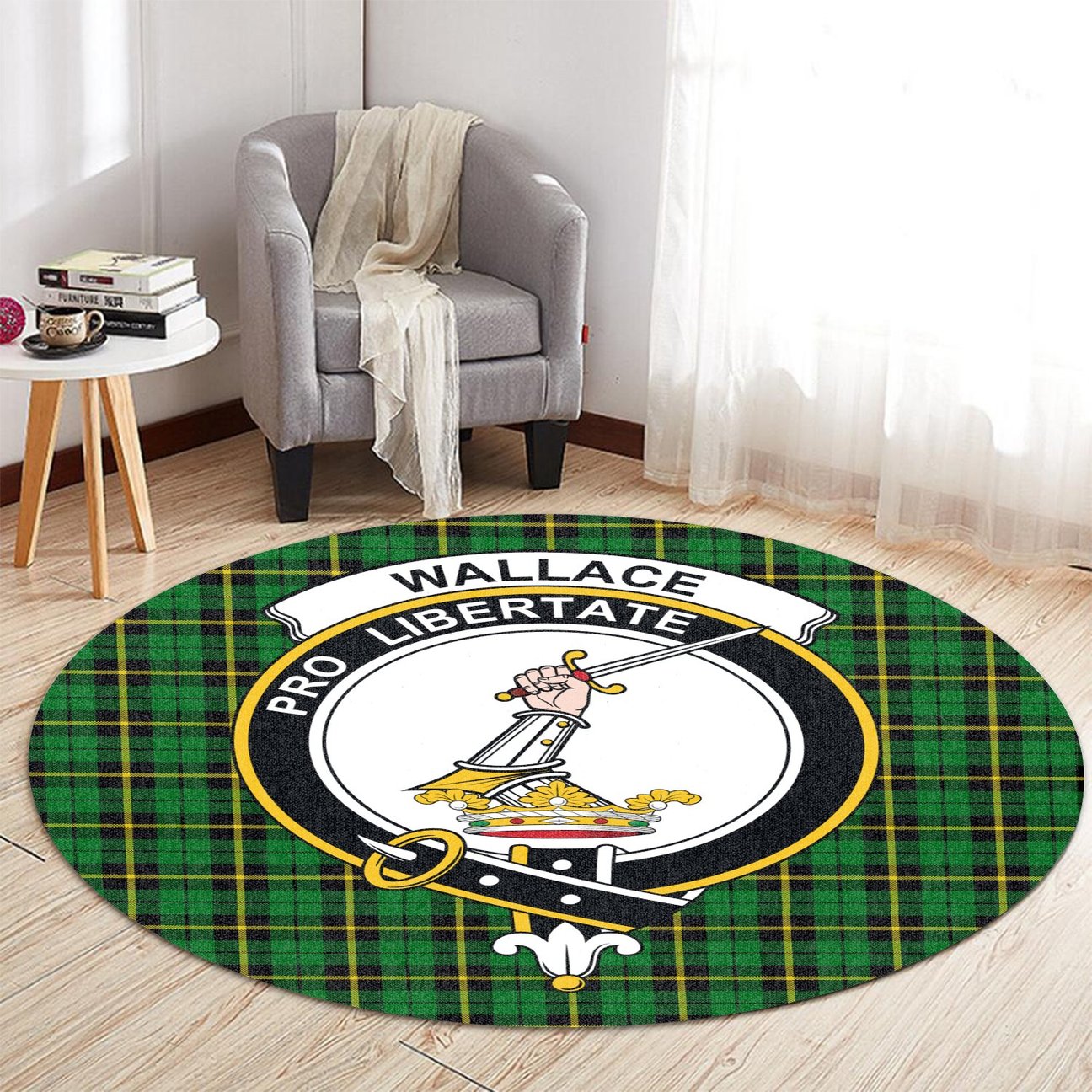 Wallace Hunting Green Tartan Crest Round Rug
