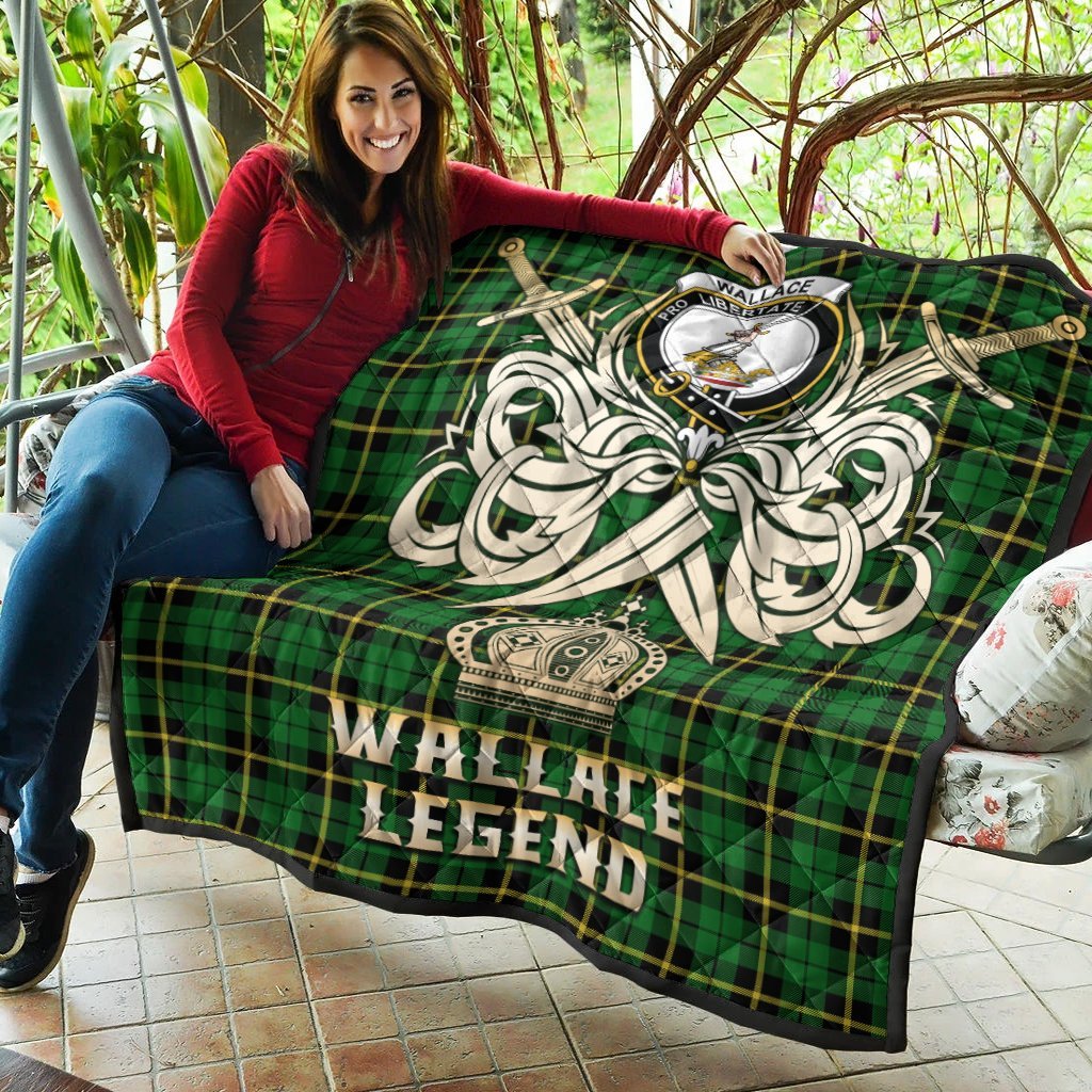 Wallace Hunting Green Tartan Crest Legend Gold Royal Premium Quilt