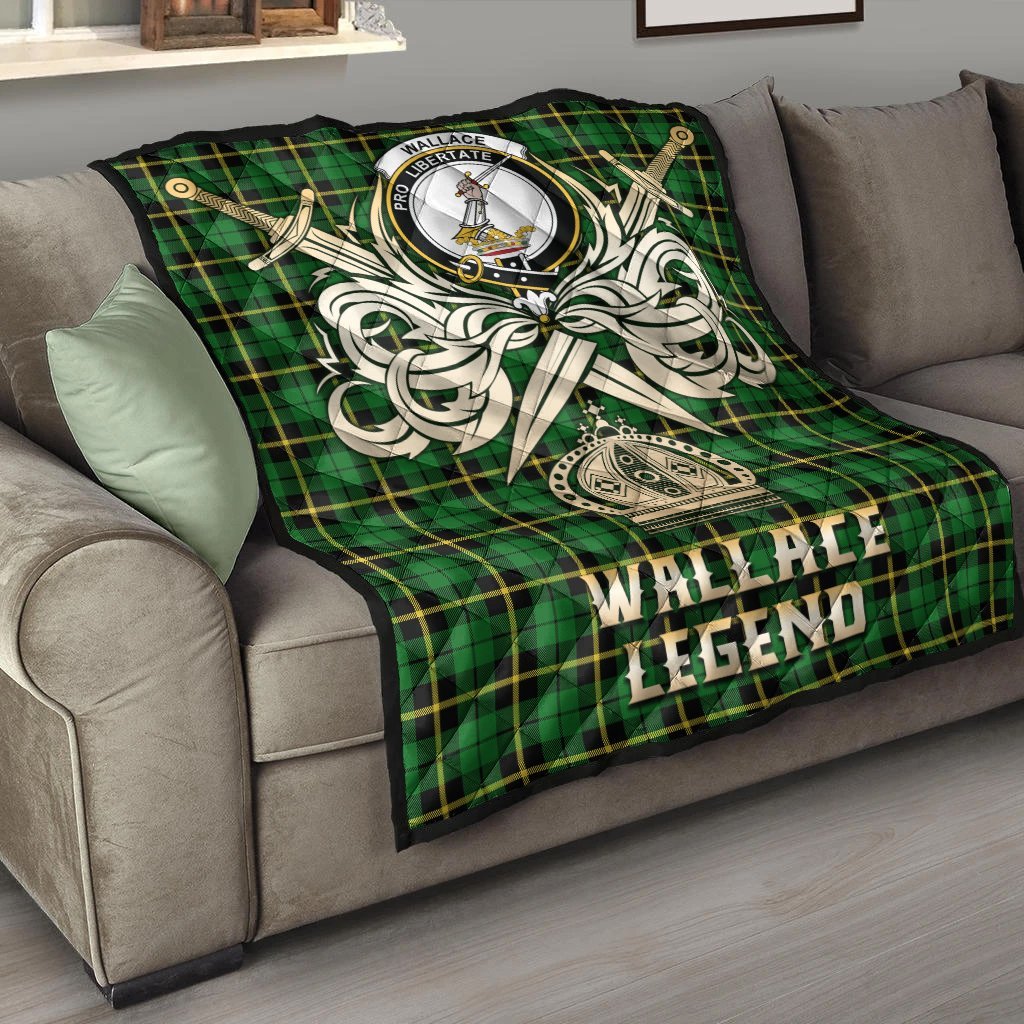 Wallace Hunting Green Tartan Crest Legend Gold Royal Premium Quilt