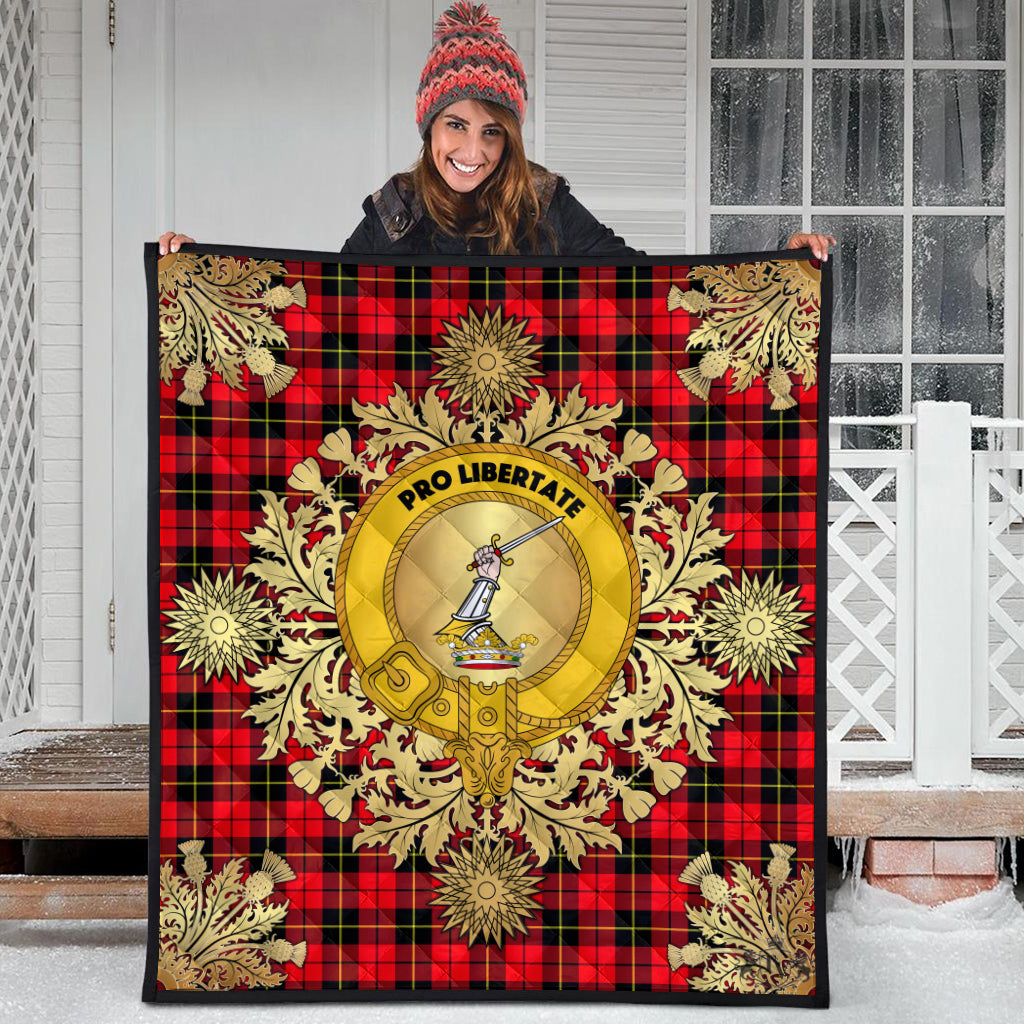 Wallace Hunting Red Tartan Crest Premium Quilt - Gold Thistle Style