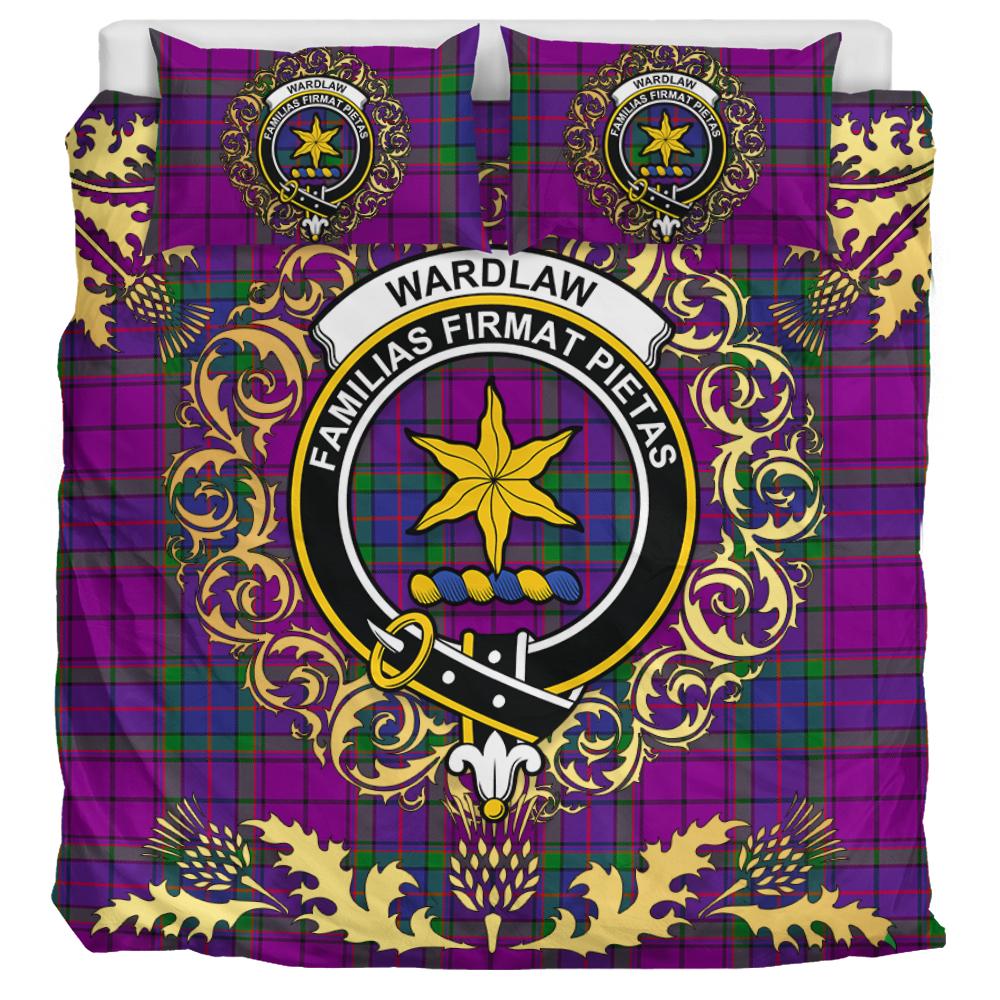 Wardlaw Modern Tartan Crest Bedding Set - Golden Thistle Style