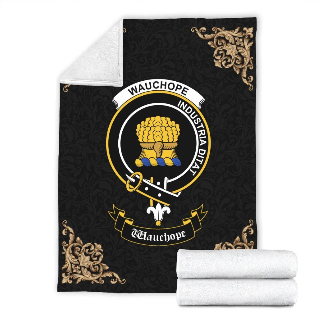 Wauchope (or Waugh) Crest Tartan Premium Blanket Black