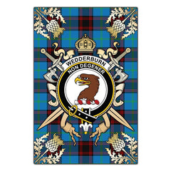 Wedderburn Tartan Crest Black Garden Flag - Gold Thistle Style