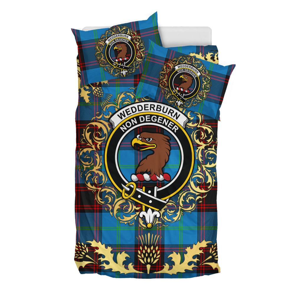 Wedderburn Tartan Crest Bedding Set - Golden Thistle Style