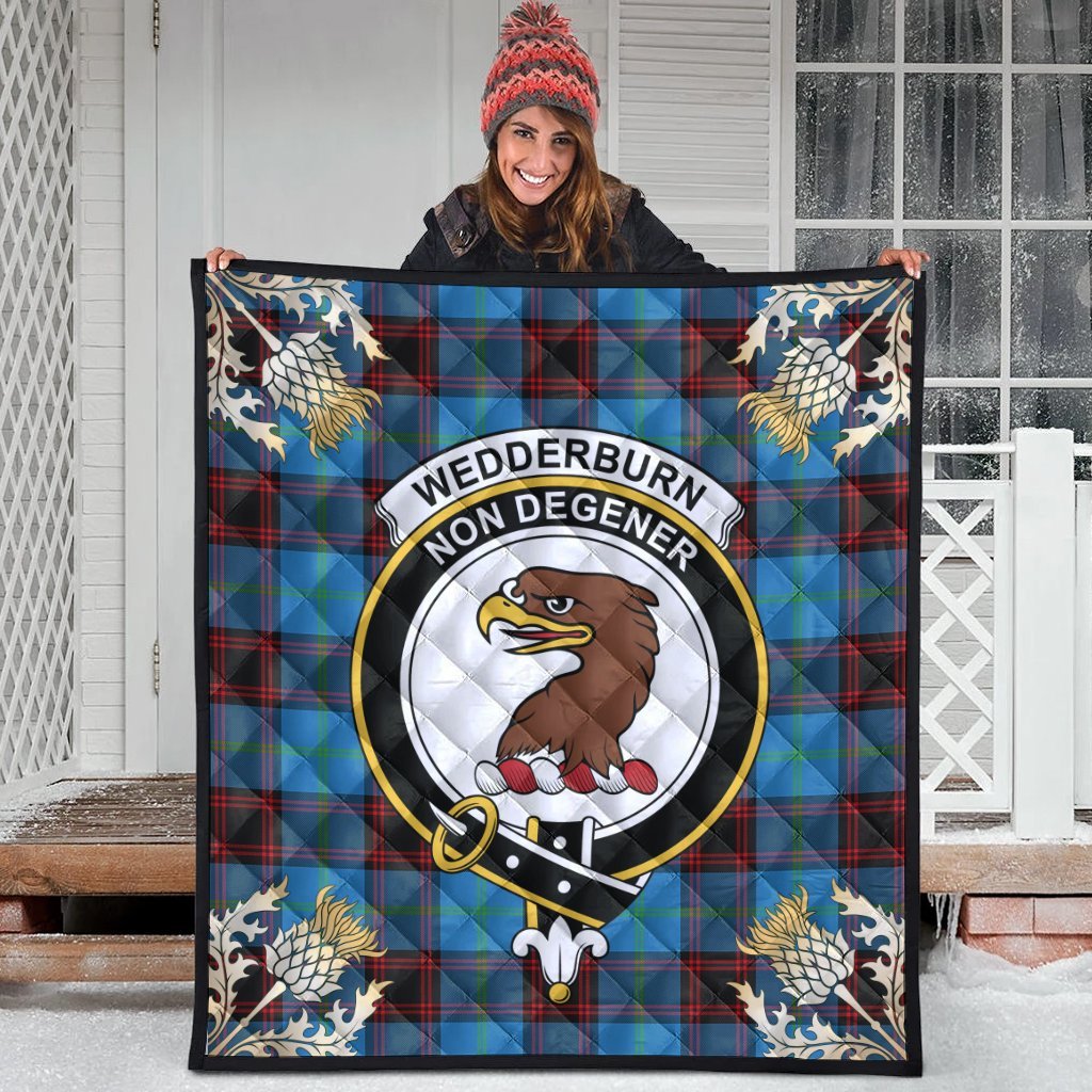 Wedderburn Tartan Crest Premium Quilt - Gold Thistle Style