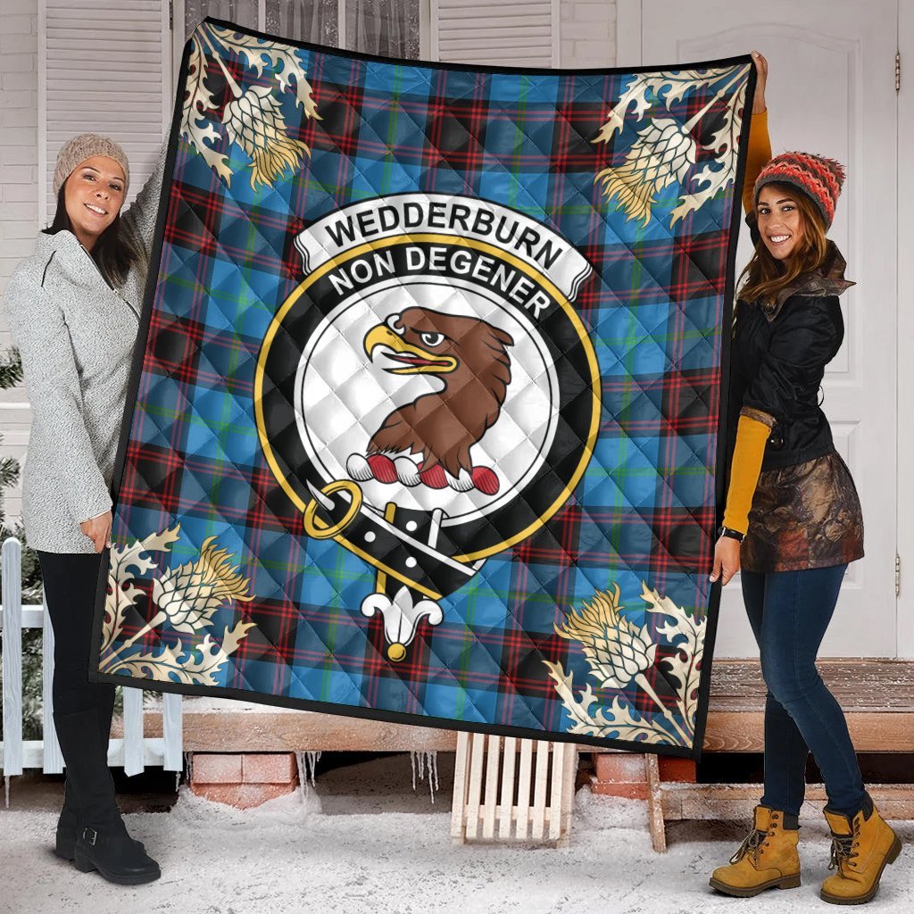 Wedderburn Tartan Crest Premium Quilt - Gold Thistle Style