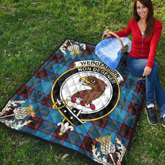 Wedderburn Tartan Crest Premium Quilt - Gold Thistle Style