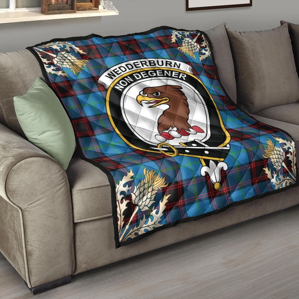 Wedderburn Tartan Crest Premium Quilt - Gold Thistle Style