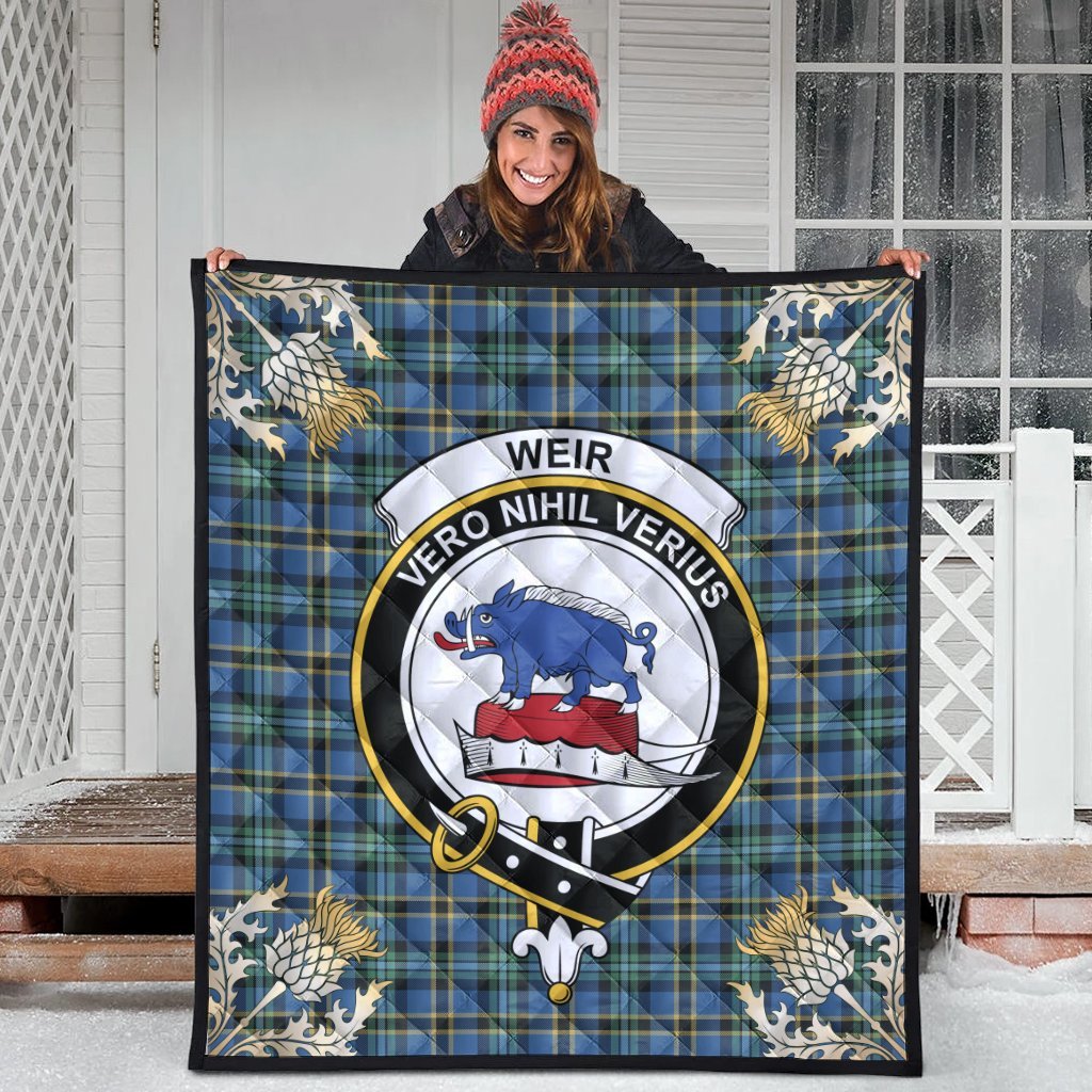 Weir Ancient Tartan Crest Premium Quilt - Gold Thistle Style