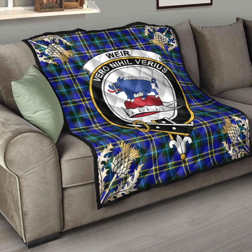 Weir Ancient Tartan Crest Premium Quilt - Gold Thistle Style