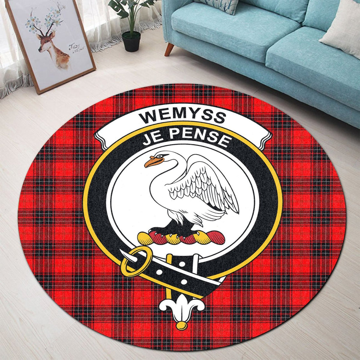 Wemyss Modern Tartan Crest Round Rug