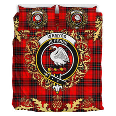 Wemyss Modern Tartan Crest Bedding Set - Golden Thistle Style