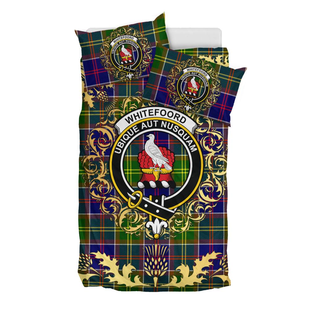 Whitefoord modern Tartan Crest Bedding Set - Golden Thistle Style