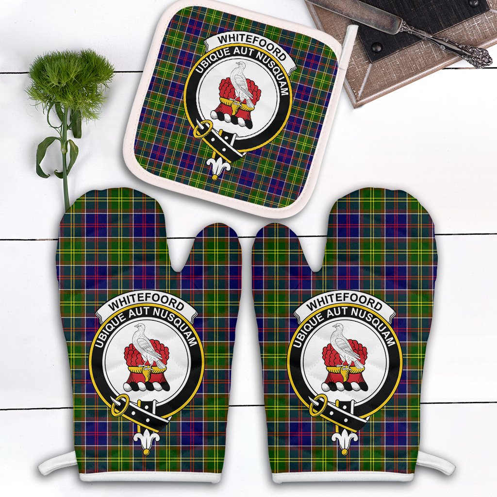 Whitefoord Modern Tartan Crest Oven Mitt And Pot Holder (2 Oven Mitts + 1 Pot Holder)