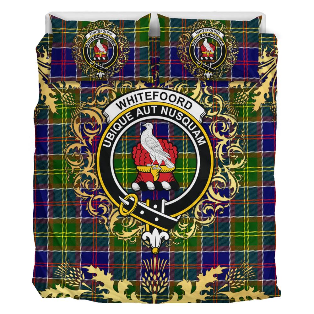 Whitefoord modern Tartan Crest Bedding Set - Golden Thistle Style