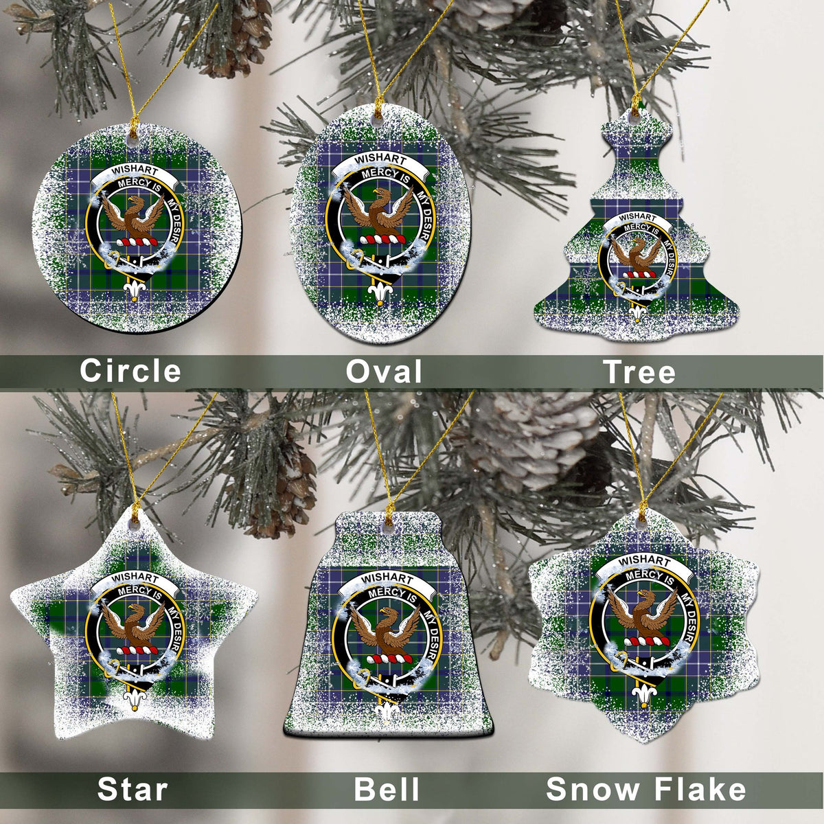 Wishart Tartan Christmas Ceramic Ornament - Snow Style