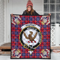 Wishart Dress Tartan Crest Premium Quilt - Gold Thistle Style