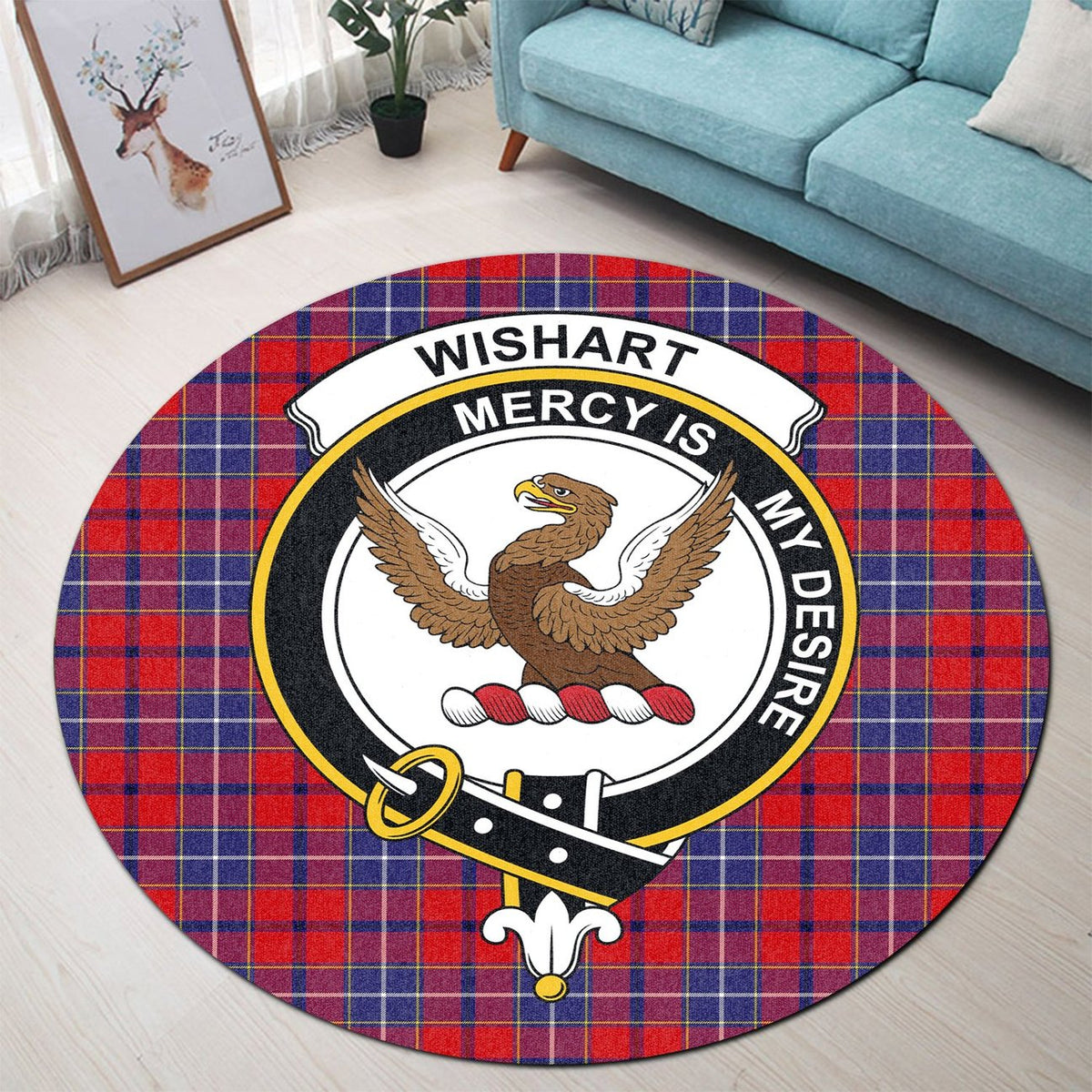 Wishart Dress Tartan Crest Round Rug