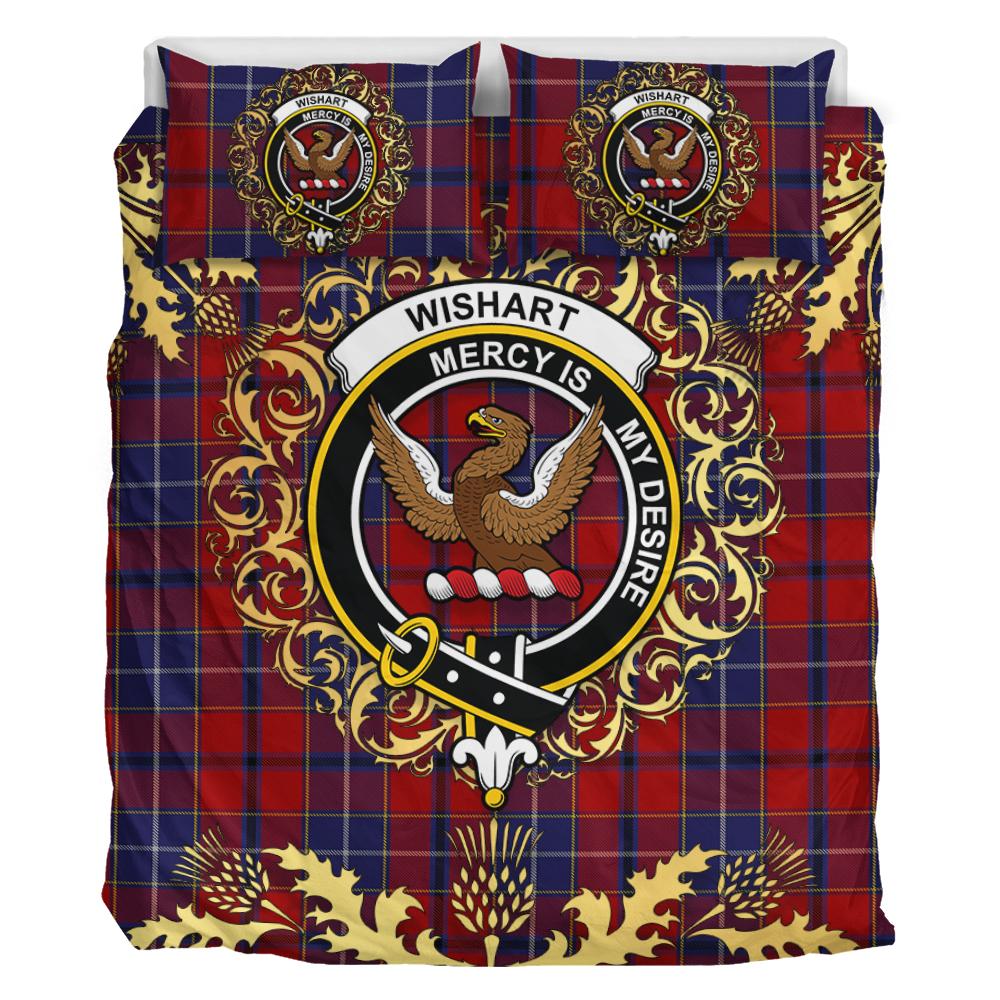 Wishart Dress Tartan Crest Bedding Set - Golden Thistle Style