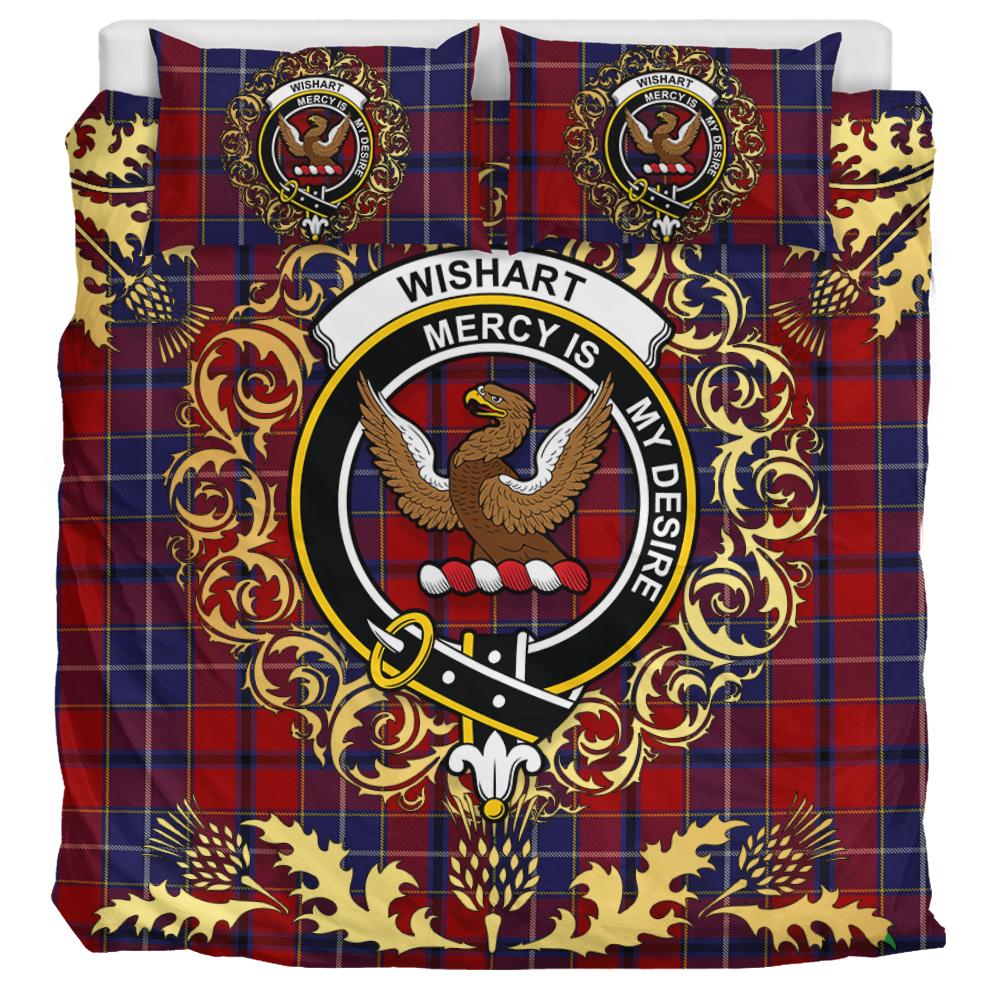 Wishart Dress Tartan Crest Bedding Set - Golden Thistle Style