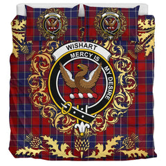 Wishart Dress Tartan Crest Bedding Set - Golden Thistle Style