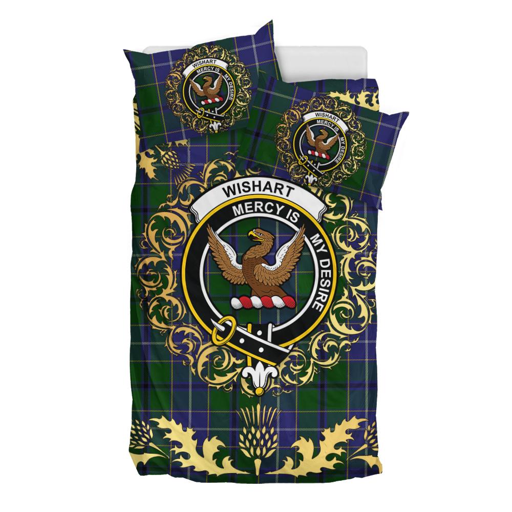 Wishart Hunting Tartan Crest Bedding Set - Golden Thistle Style