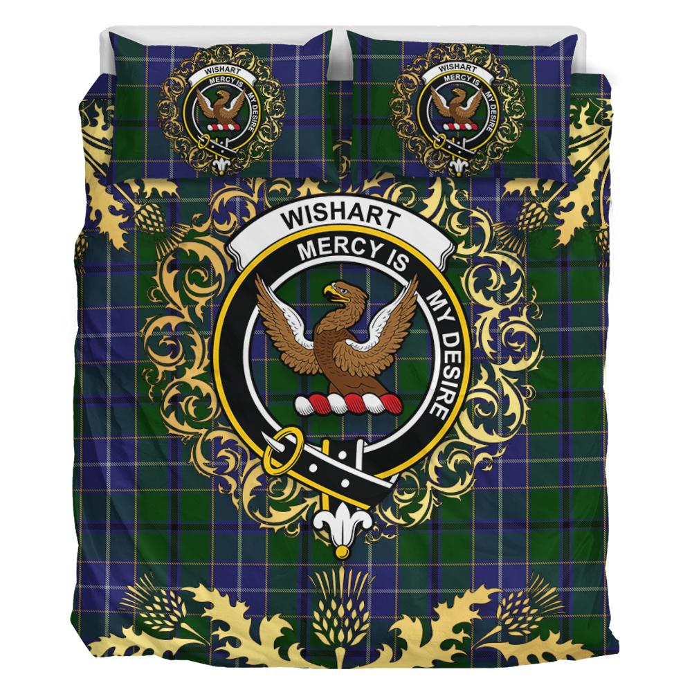 Wishart Hunting Tartan Crest Bedding Set - Golden Thistle Style