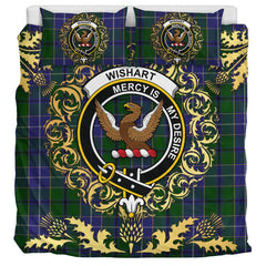 Wishart Hunting Tartan Crest Bedding Set - Golden Thistle Style