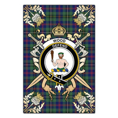 Wood Modern Tartan Crest Black Garden Flag - Gold Thistle Style