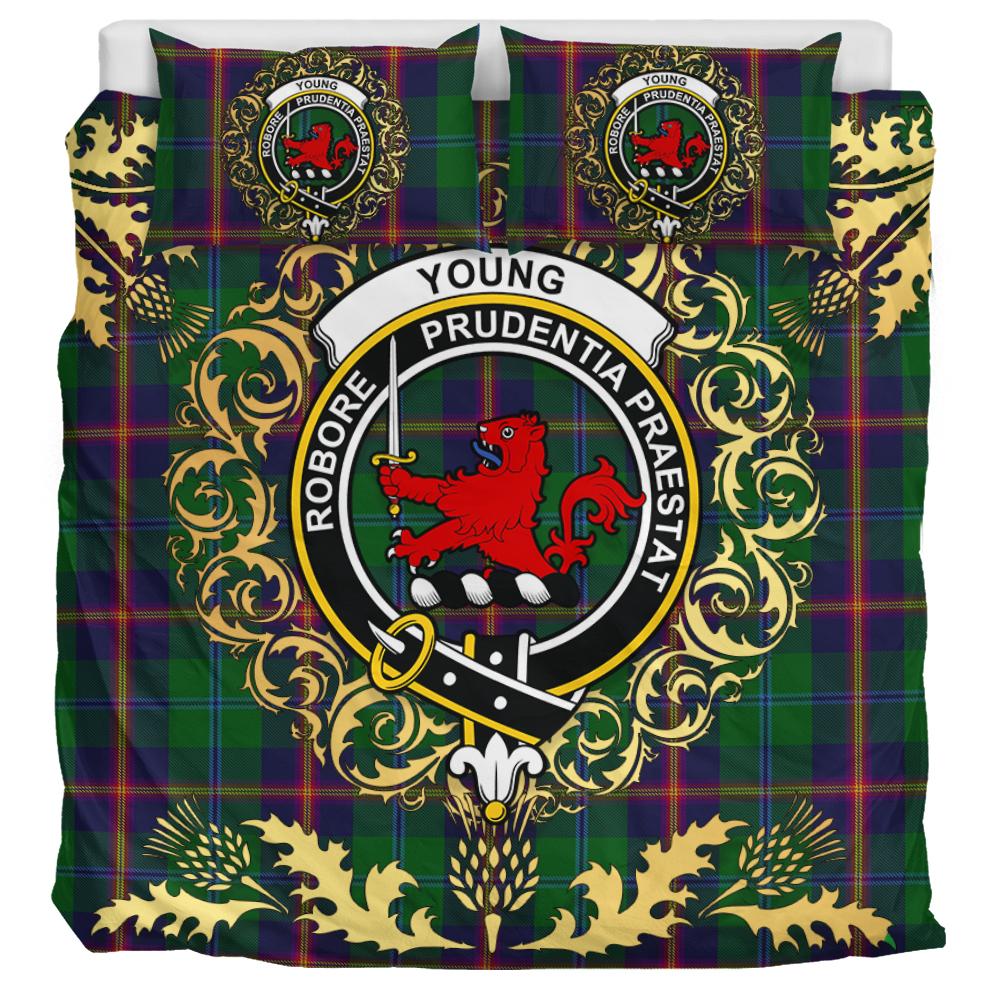 Young Tartan Crest Bedding Set - Golden Thistle Style