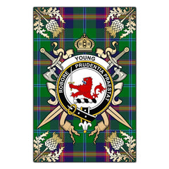 Young Modern Tartan Crest Black Garden Flag - Gold Thistle Style