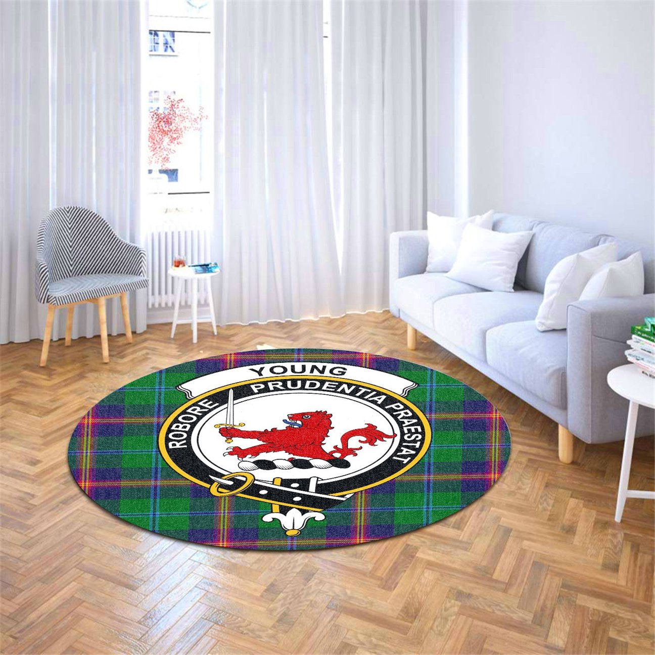 Young Modern Tartan Crest Round Rug