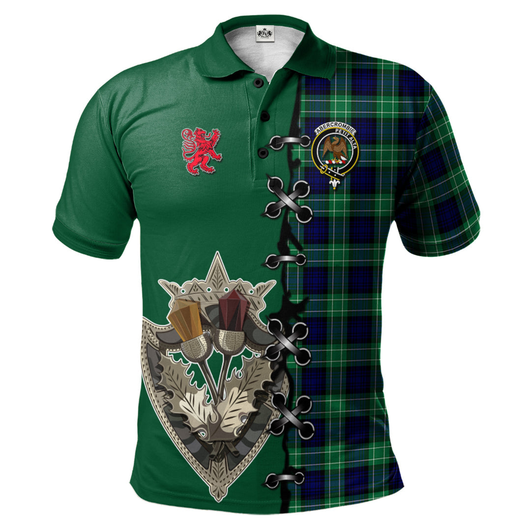 Abercrombie Tartan Polo Shirt - Lion Rampant And Celtic Thistle Style