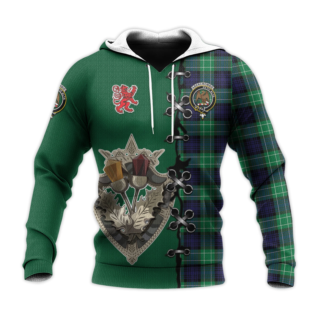 Abercrombie Tartan Hoodie - Lion Rampant And Celtic Thistle Style