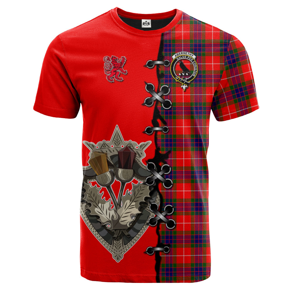 Abernethy Tartan T-shirt - Lion Rampant And Celtic Thistle Style