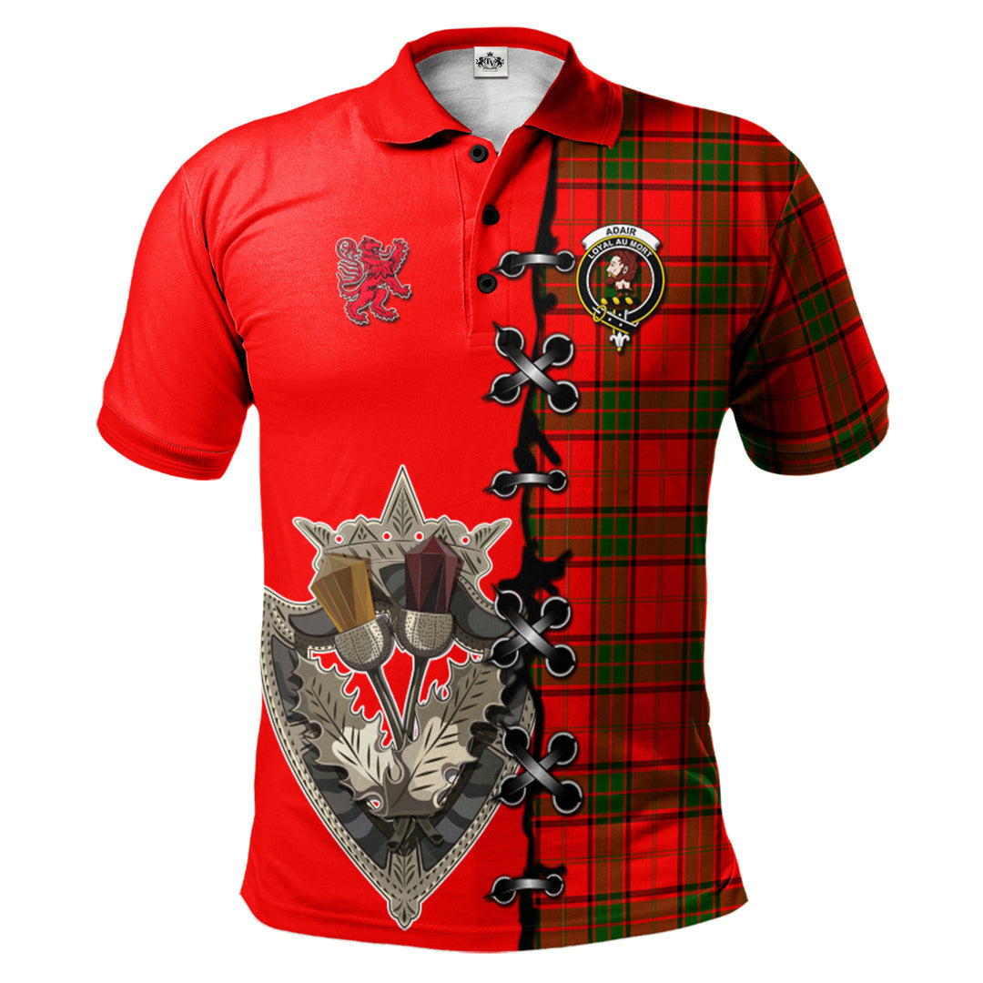 Adair Tartan Polo Shirt - Lion Rampant And Celtic Thistle Style