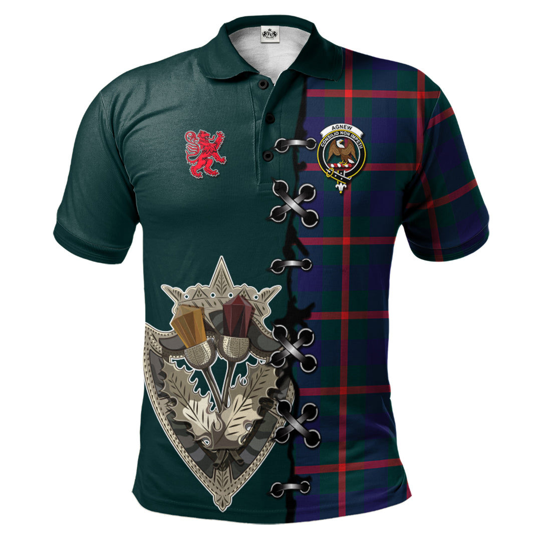Agnew Modern Tartan Polo Shirt - Lion Rampant And Celtic Thistle Style
