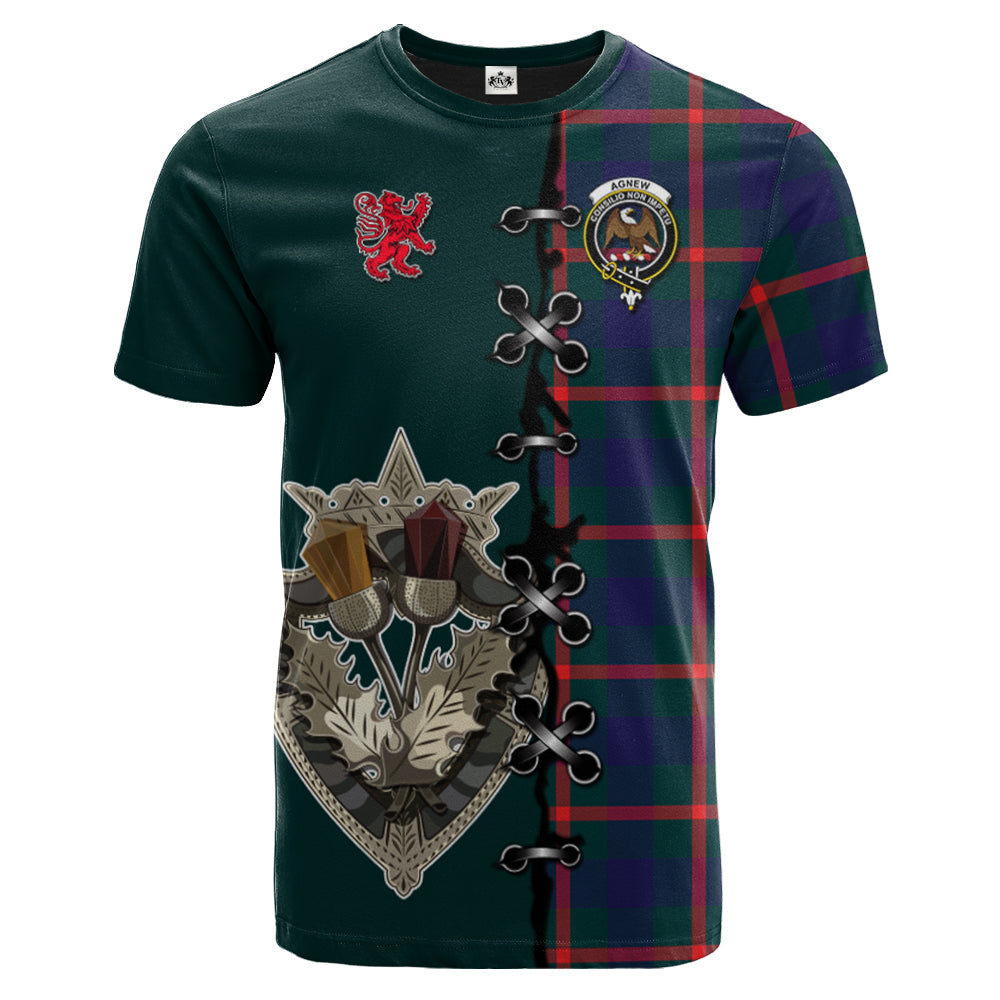 Agnew Modern Tartan T-shirt - Lion Rampant And Celtic Thistle Style