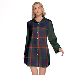 Agnew Modern Tartan Women's Lapel Shirt Dress With Long Sleeve