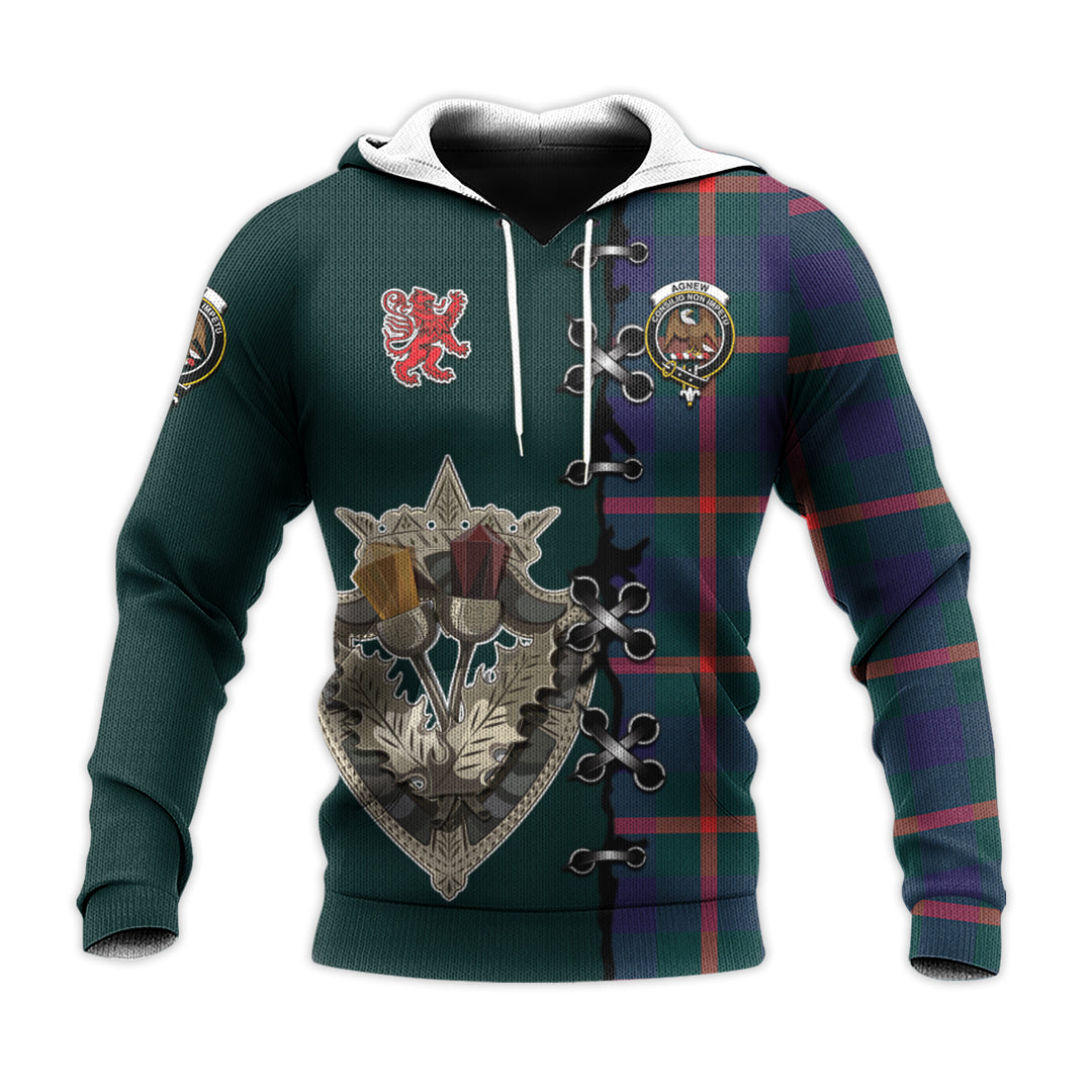 Agnew Modern Tartan Hoodie - Lion Rampant And Celtic Thistle Style