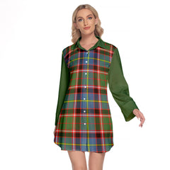 Aikenhead Tartan Women's Lapel Shirt Dress With Long Sleeve