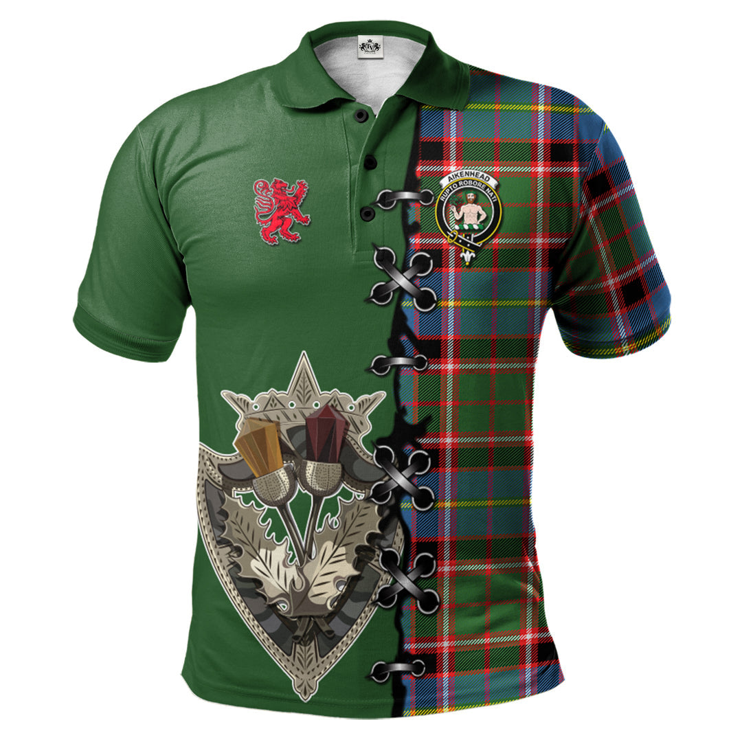 Aikenhead Tartan Polo Shirt - Lion Rampant And Celtic Thistle Style