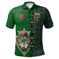 Aiton Tartan Polo Shirt - Lion Rampant And Celtic Thistle Style