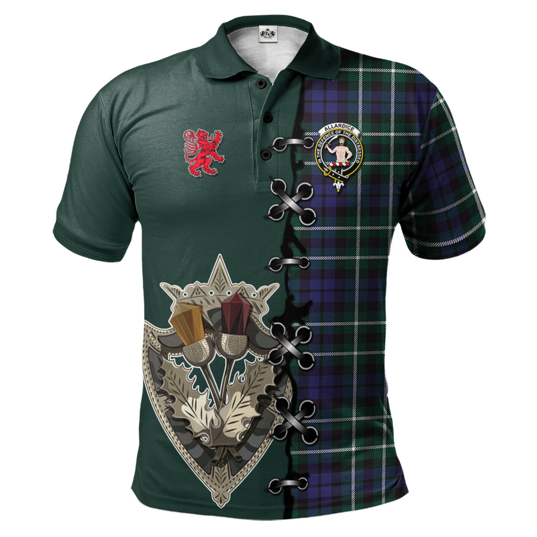 Allardice Tartan Polo Shirt - Lion Rampant And Celtic Thistle Style