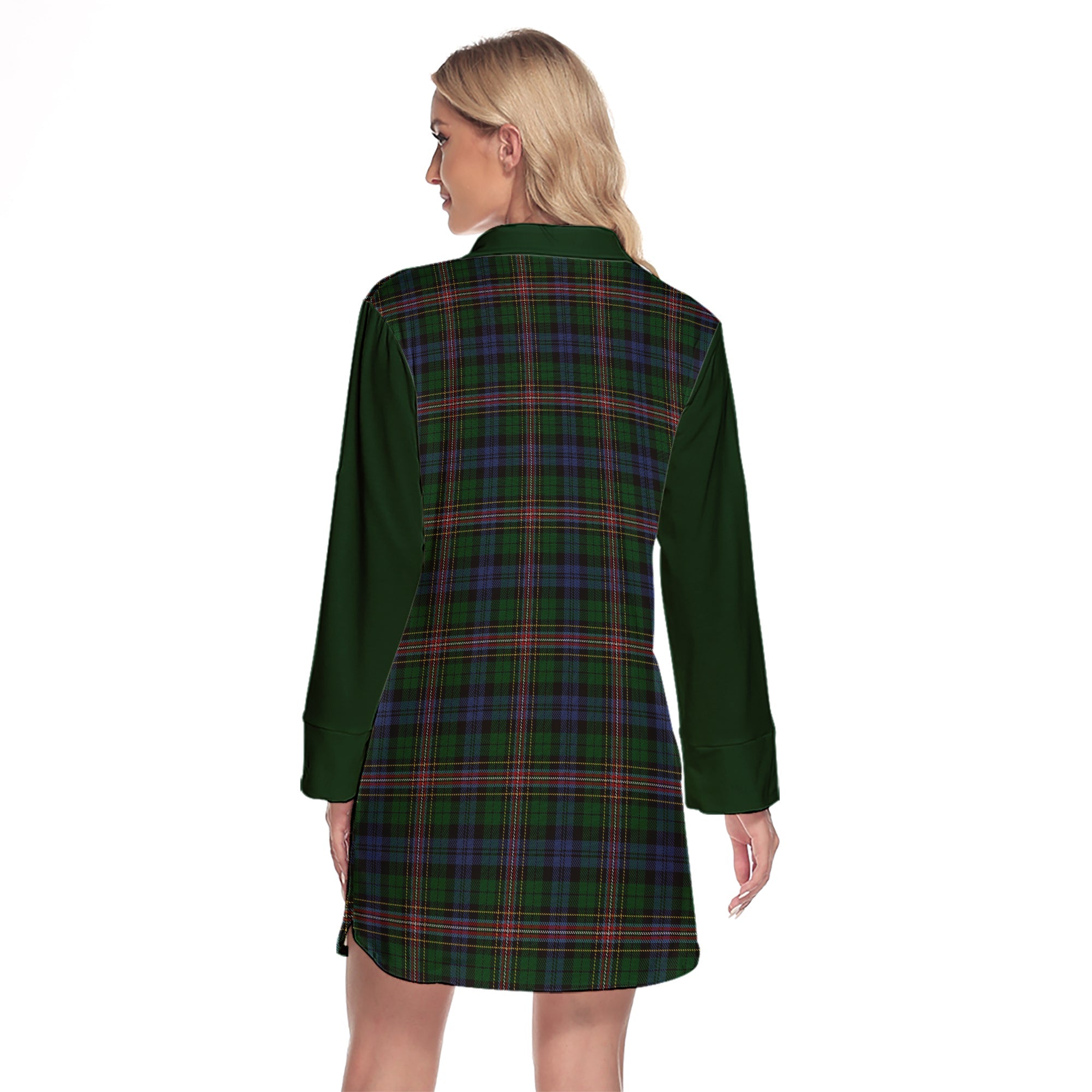 Allison Tartan Women's Lapel Shirt Dress With Long Sleeve