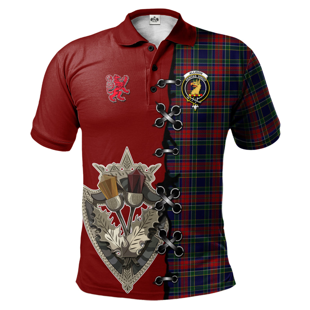 Allison Red Tartan Polo Shirt - Lion Rampant And Celtic Thistle Style
