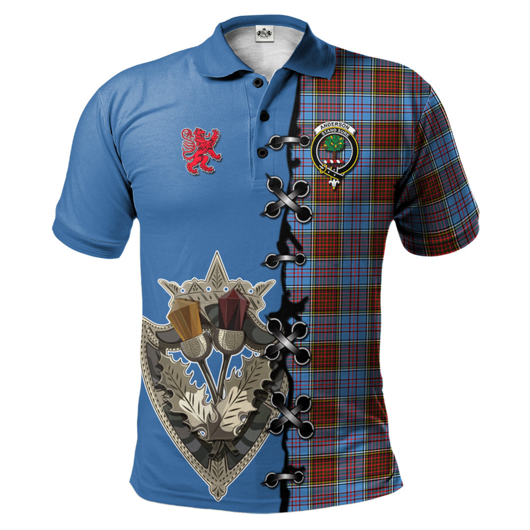 Anderson Modern Tartan Polo Shirt - Lion Rampant And Celtic Thistle Style